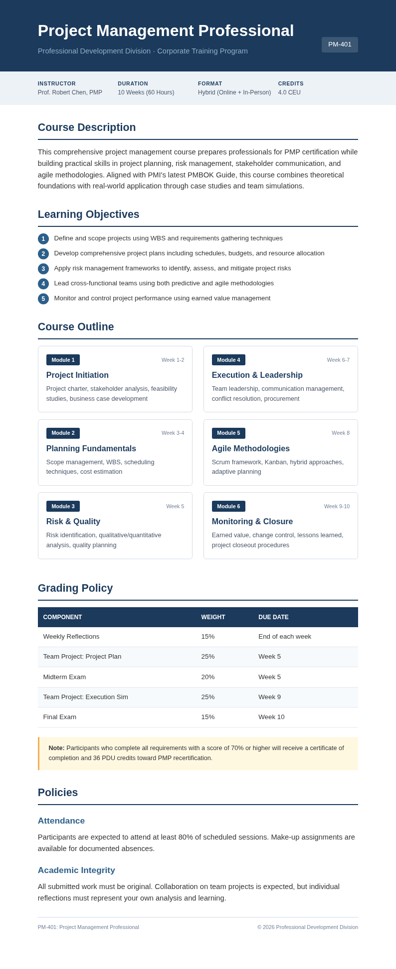 Corporate standard course creator